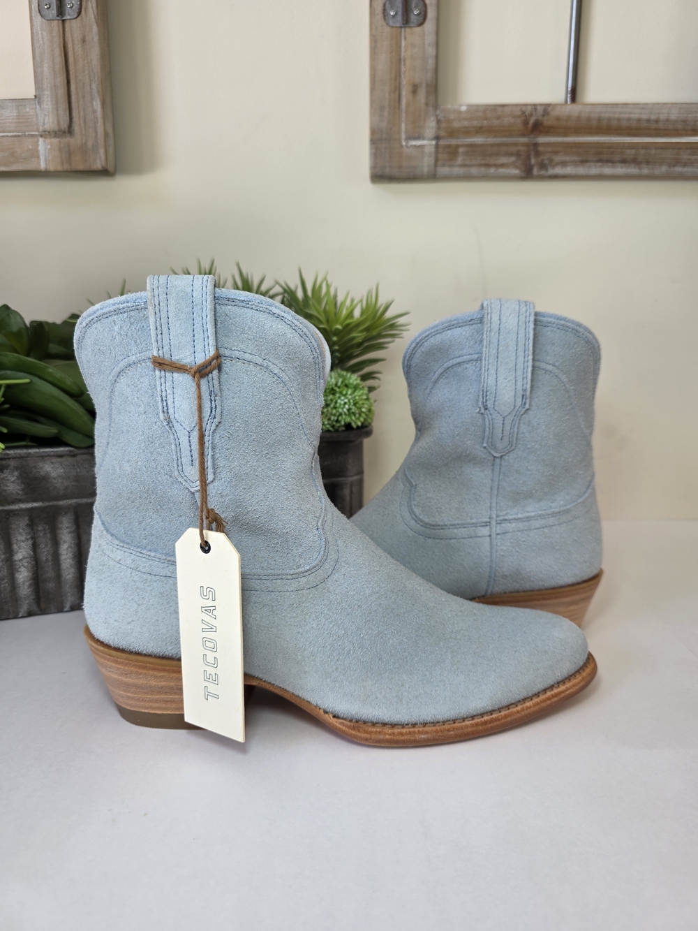 Tecovas The Lucy Blue Suede Western Ankle Boots- Size 8.5B New